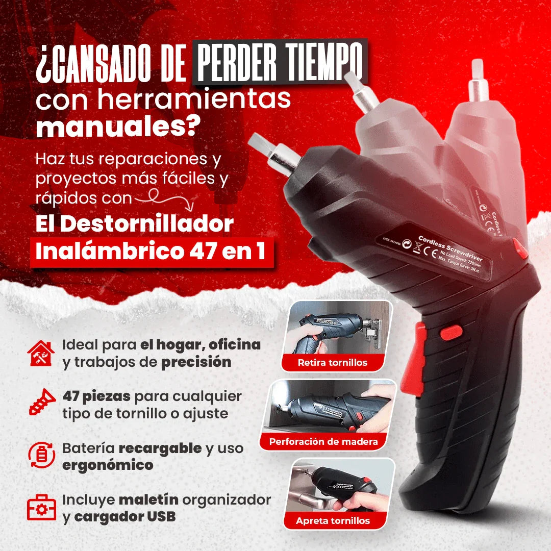 DESTORNILLADOR INALAMBRICO 47 PIEZAS + Envio GRATIS