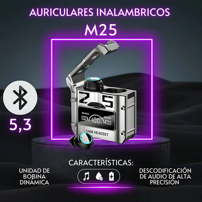 🎧 Auriculares Inalámbricos M25 – Sonido potente, estilo gamer y libertad total 🎧